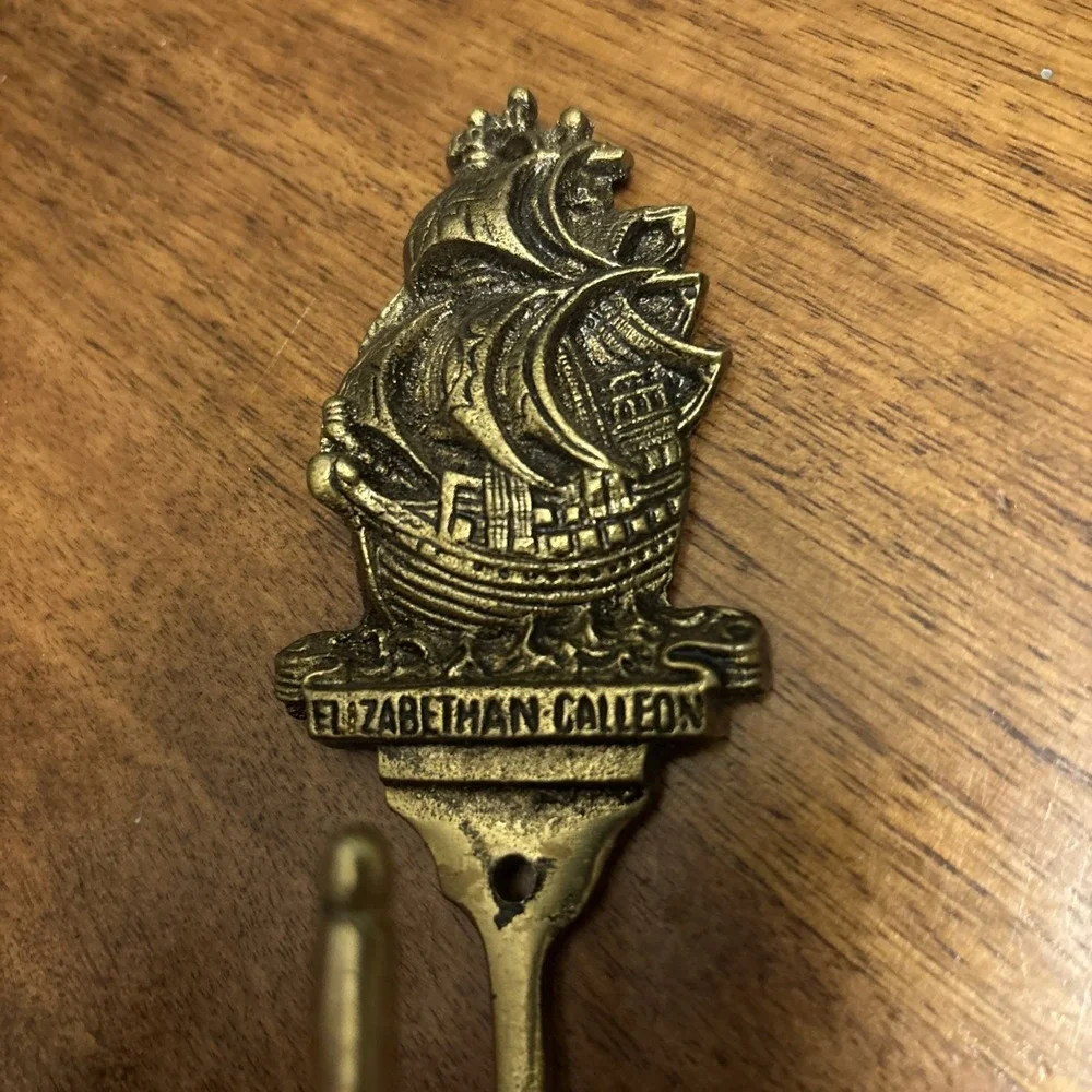 Vintage Brass Wall Hook Nautical‎ Sailing Ship Elizabethan Galleon
